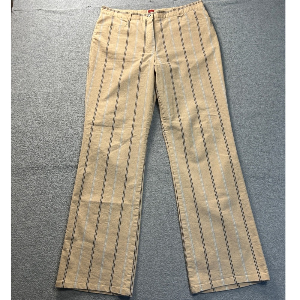 Olsen Europe  Straight Leg Pants Womens 14 Beige Blue Striped Trousers Casual